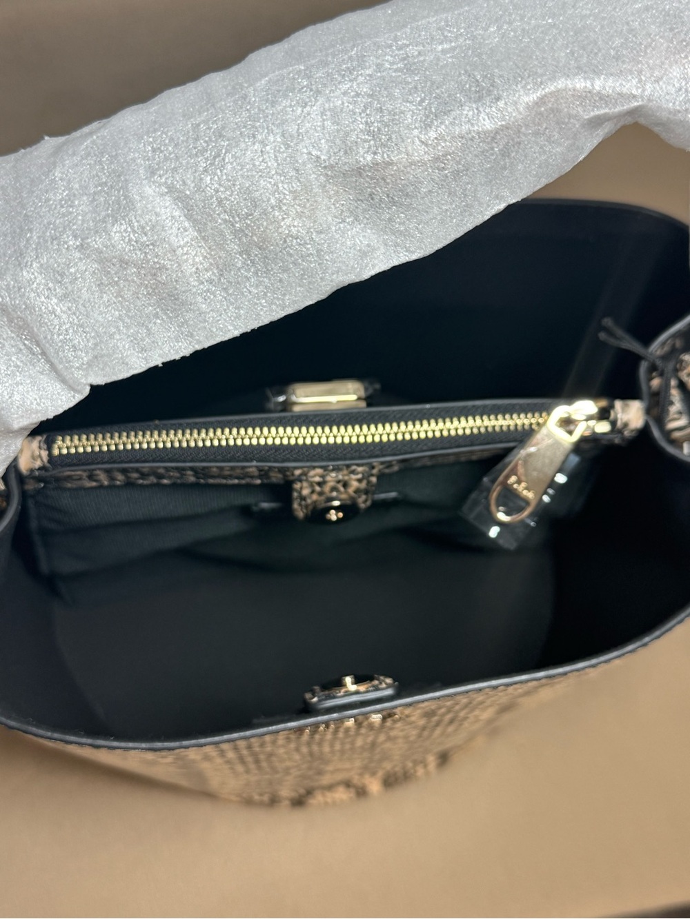 NWT Furla Danae Python Embossed Leather Bucket Bag - cappuccino - Picture 6 of 8